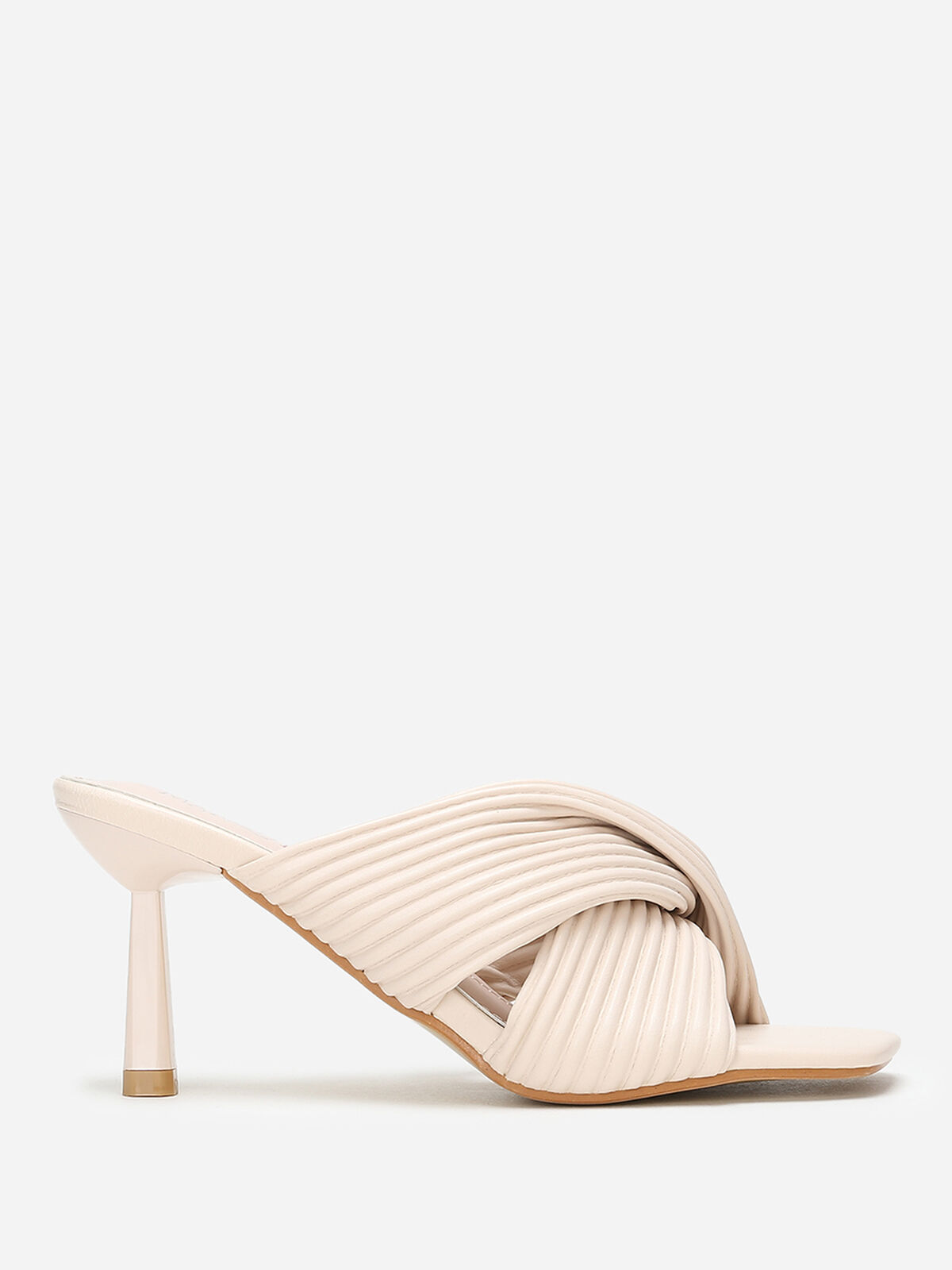 Mules à brides croisées et matelassées- Beige