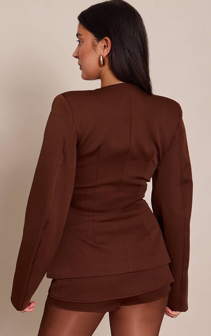 Chocolat Ensemble Blazer Cintré À Taille Froncée Et Manches Cocon Avec Boutonnage
