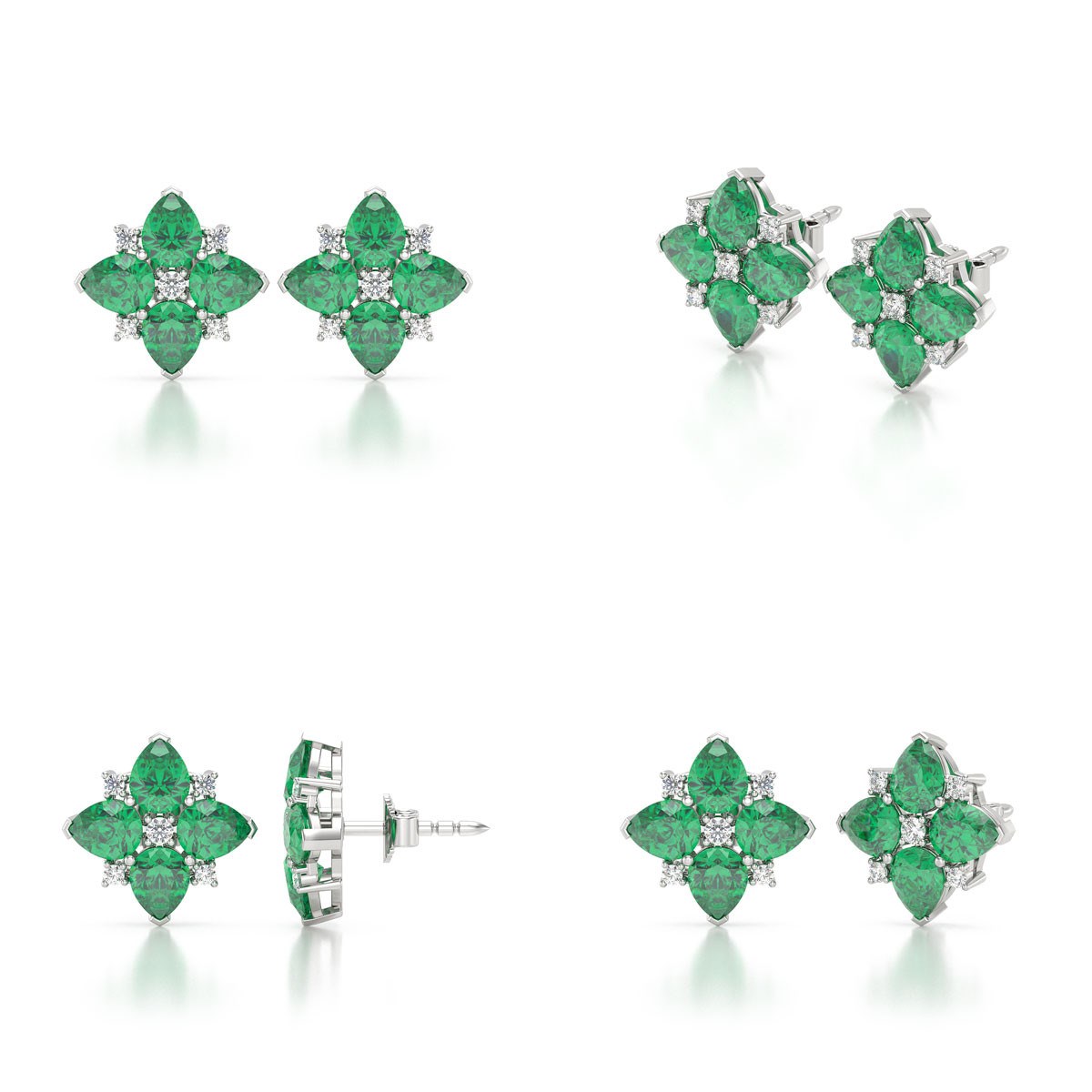 Boucles d'oreille Emeraude et Diamants sur Argent 925 2.100grs | Aden Boutique