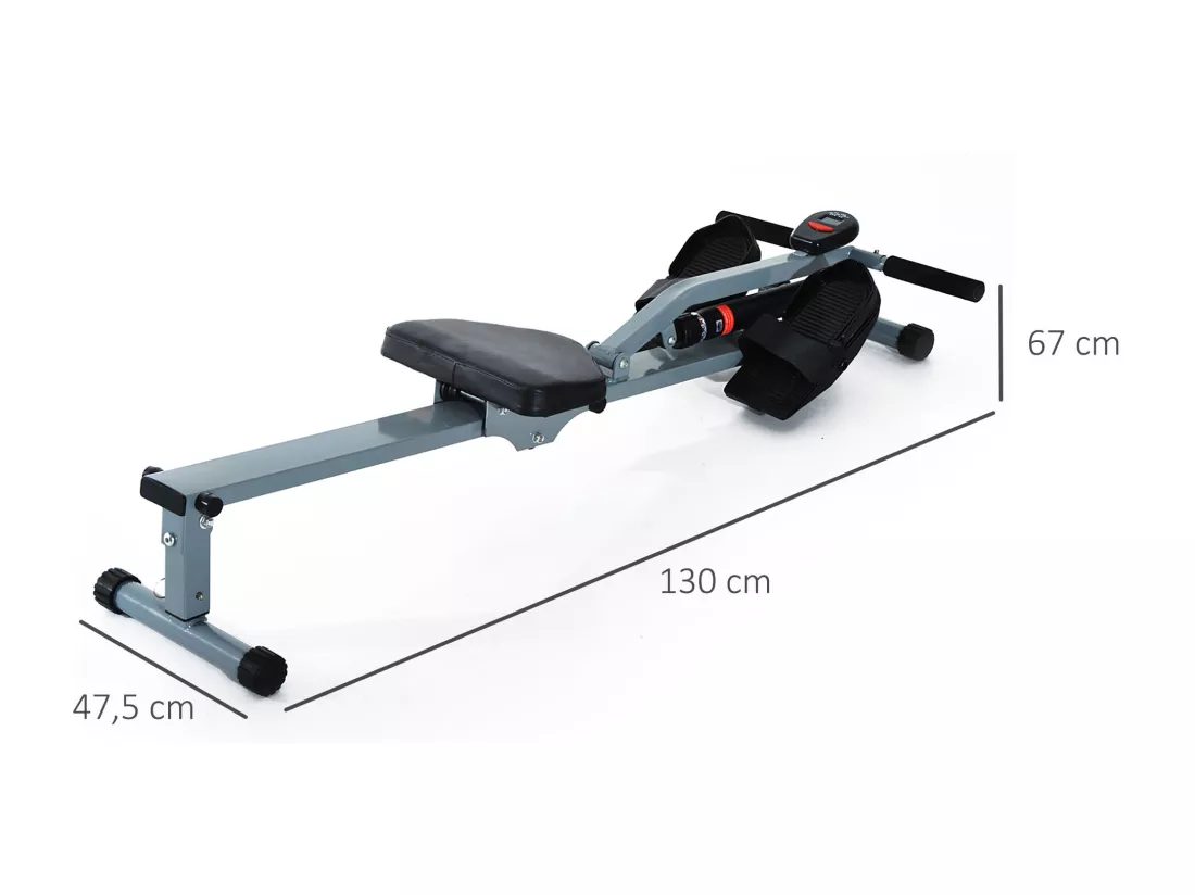 Rameur d'appartement appareil de Fitness et musculation cardio training écran LCD multifonction acier gris et noir