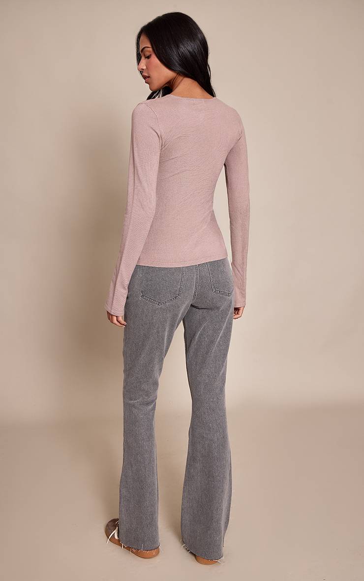 Washed Grey Jean Évasé Taille Basse Stretch Coupe Longue