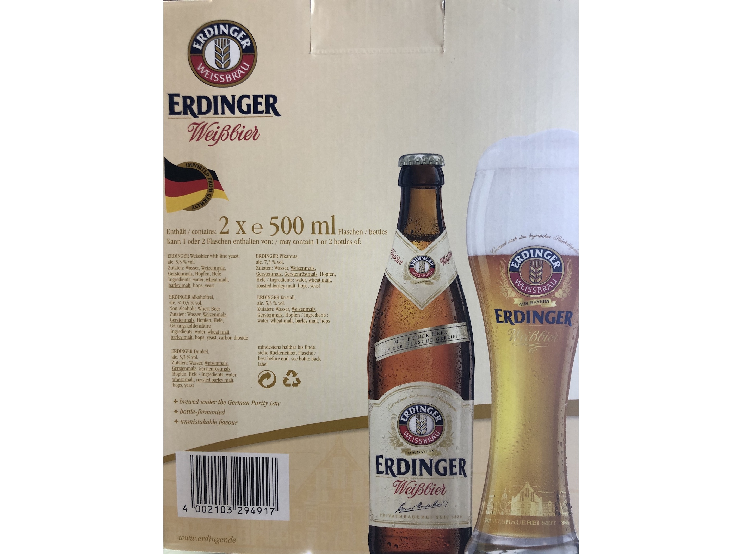 CERVEJA ERDINGER COM COPO 2X0.50L