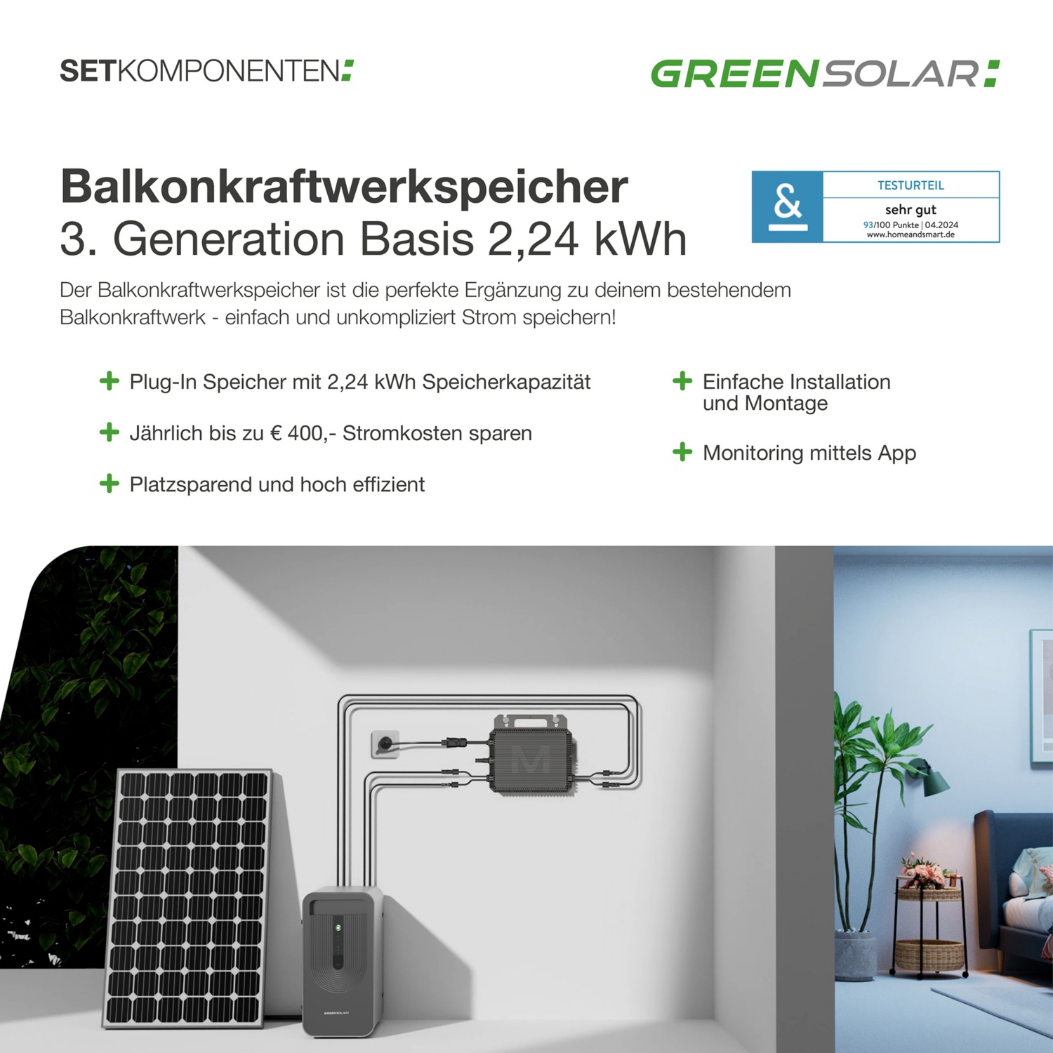 GREEN SOLAR Balkonkraftwerk 900/800 W mit Bodenhalterung