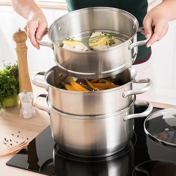 Cuiseur vapeur inox 26 cm 2 paniers Mathon