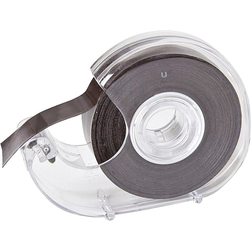 Dévidoir transparent avec bande noire magnétique et adhésive 19 mm x 7 m