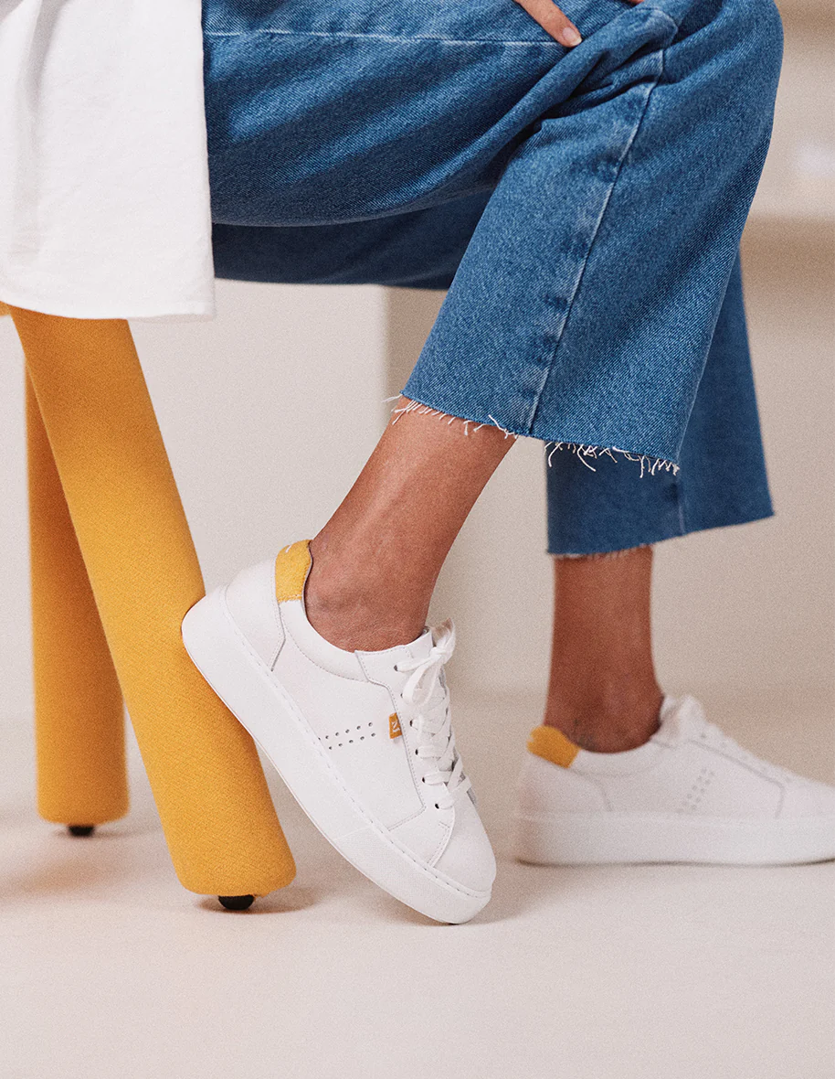 Baskets basses Apolline - Cuir et eponge blanc jaune