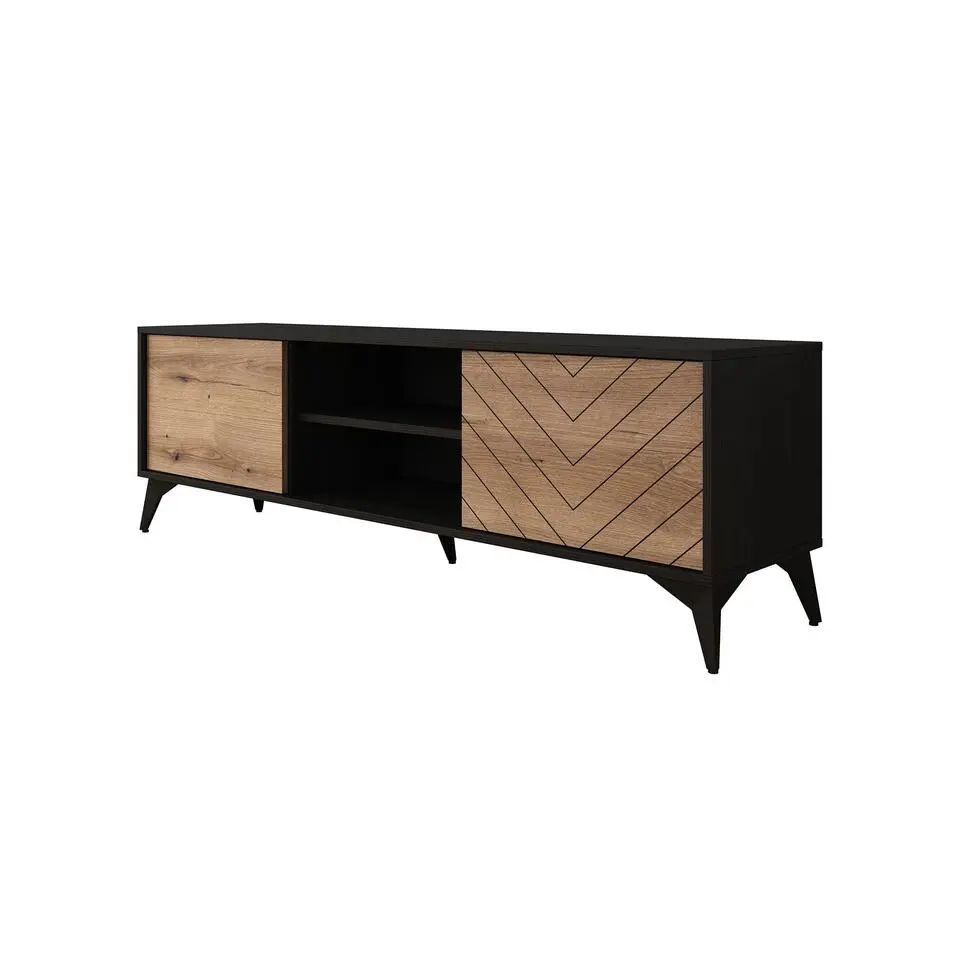 Meubella - TV-Meubel Dolores - Eiken - Zwart - 153 cm