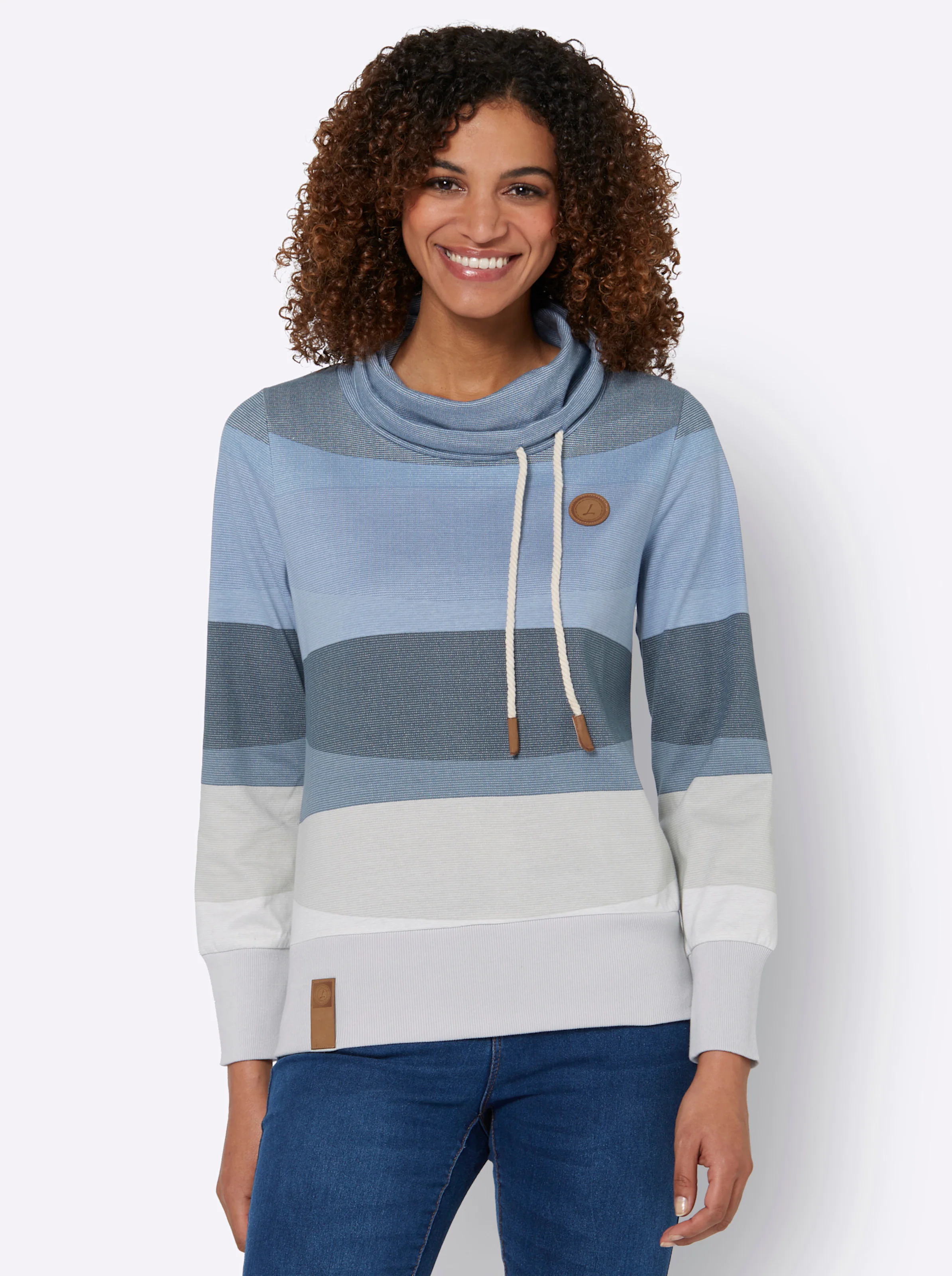 Sweatshirt in rauchblau-taubenblau-geringelt