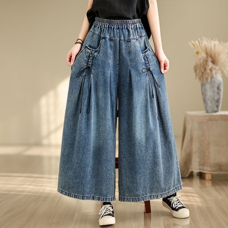 Supernova - Elastische taille, gewassen veterbroek met wijde pijpen