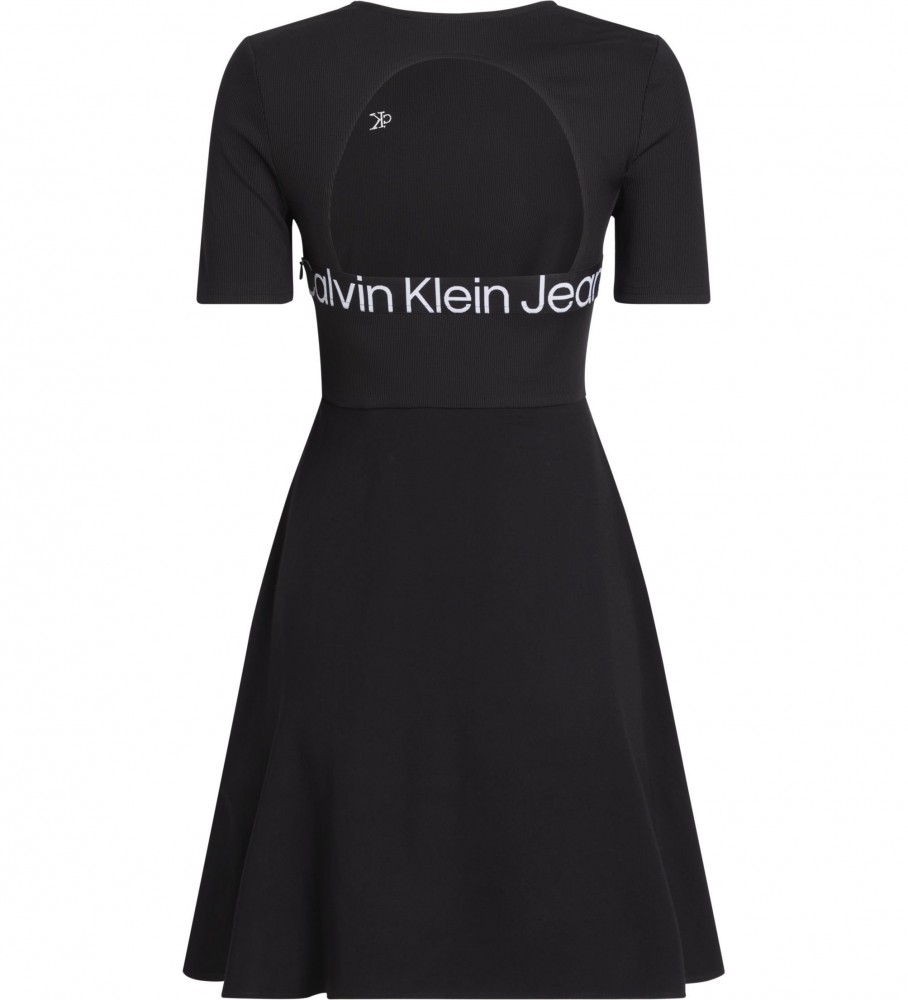 Vestido preto de manga curta com logo da Calvin Klein Jeans
