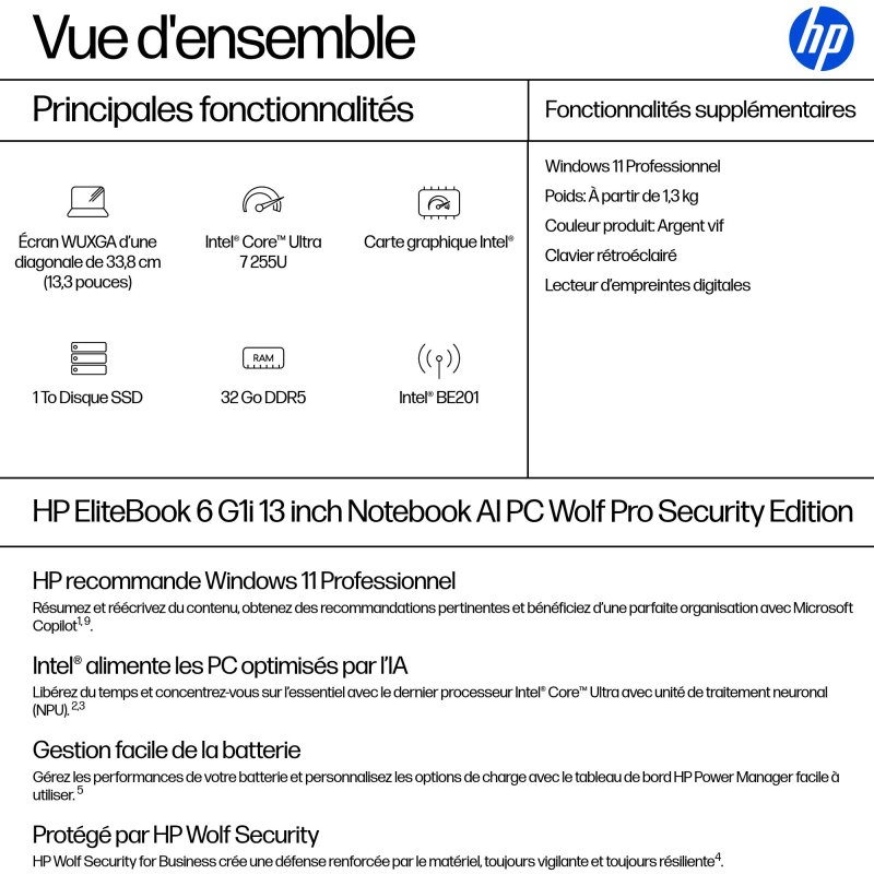 HP EliteBook 6 G1i Wolf Pro Security Edition Intel Core Ultra 7 255U Ordinateur portable 33,8 cm (13.3