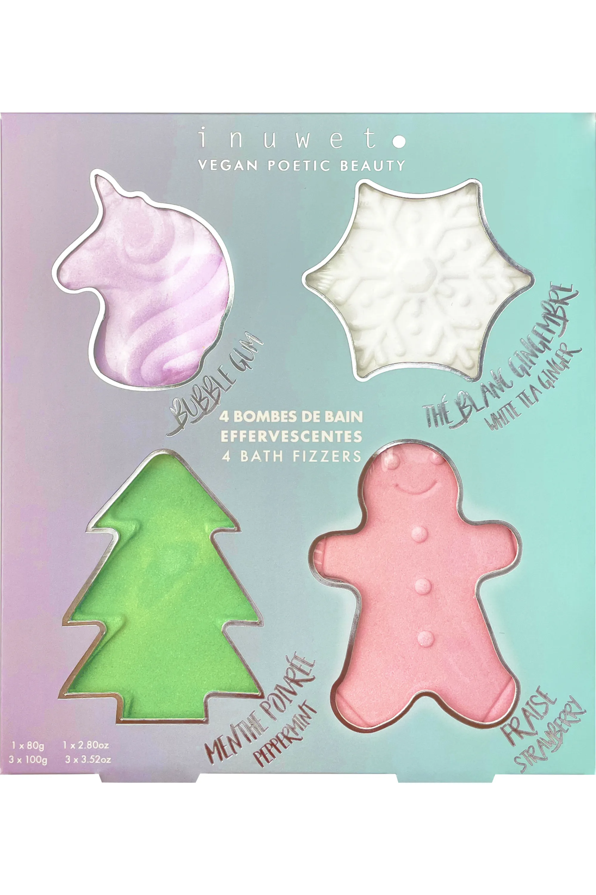 Inuwet (In Unicorn We Trust) Coffret de 4 bombes de bain Christmas Vibes-380 g