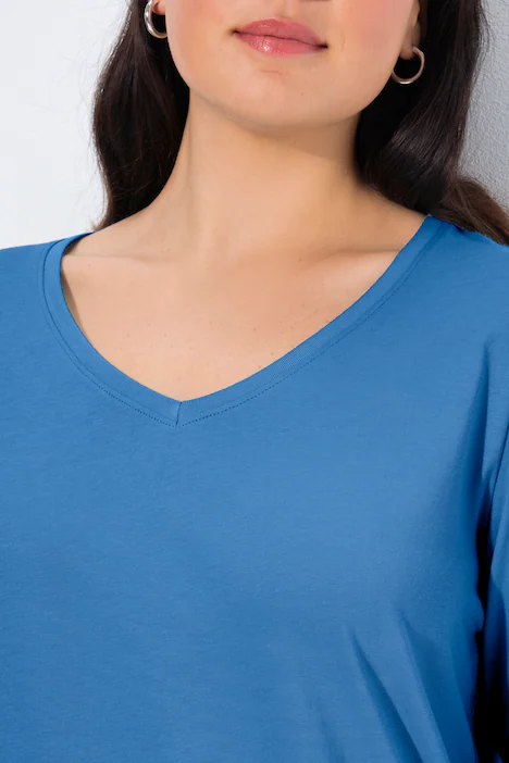 Shirt, Slim, V-Ausschnitt, Langarm, kornblume