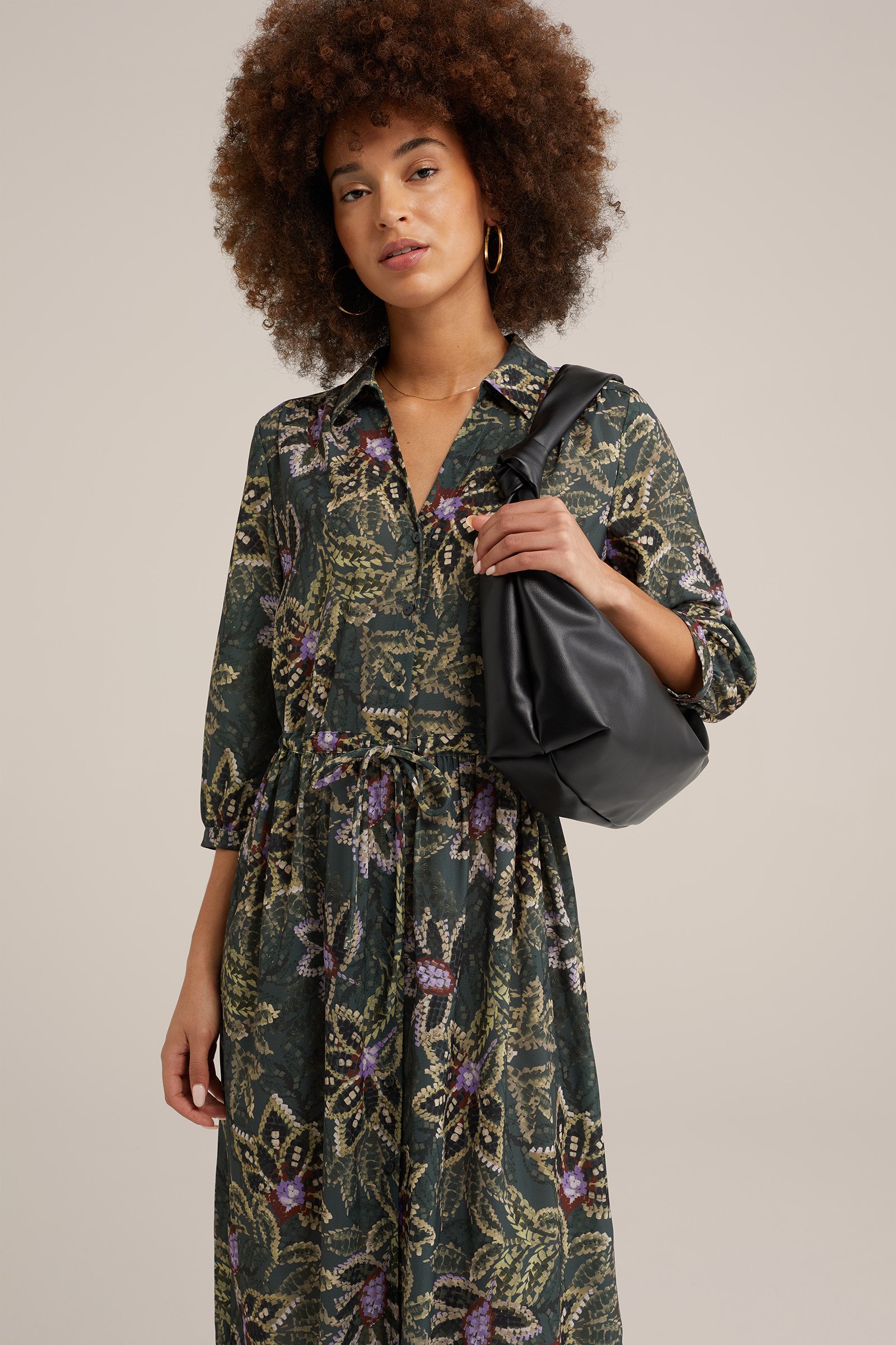jurk met dessin WE Fashion Donkergroen