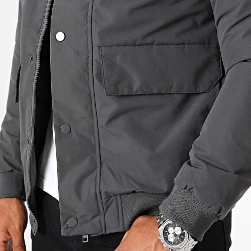 Doudoune Capuche Fourrure Champ Bomber Gris Anthracite
