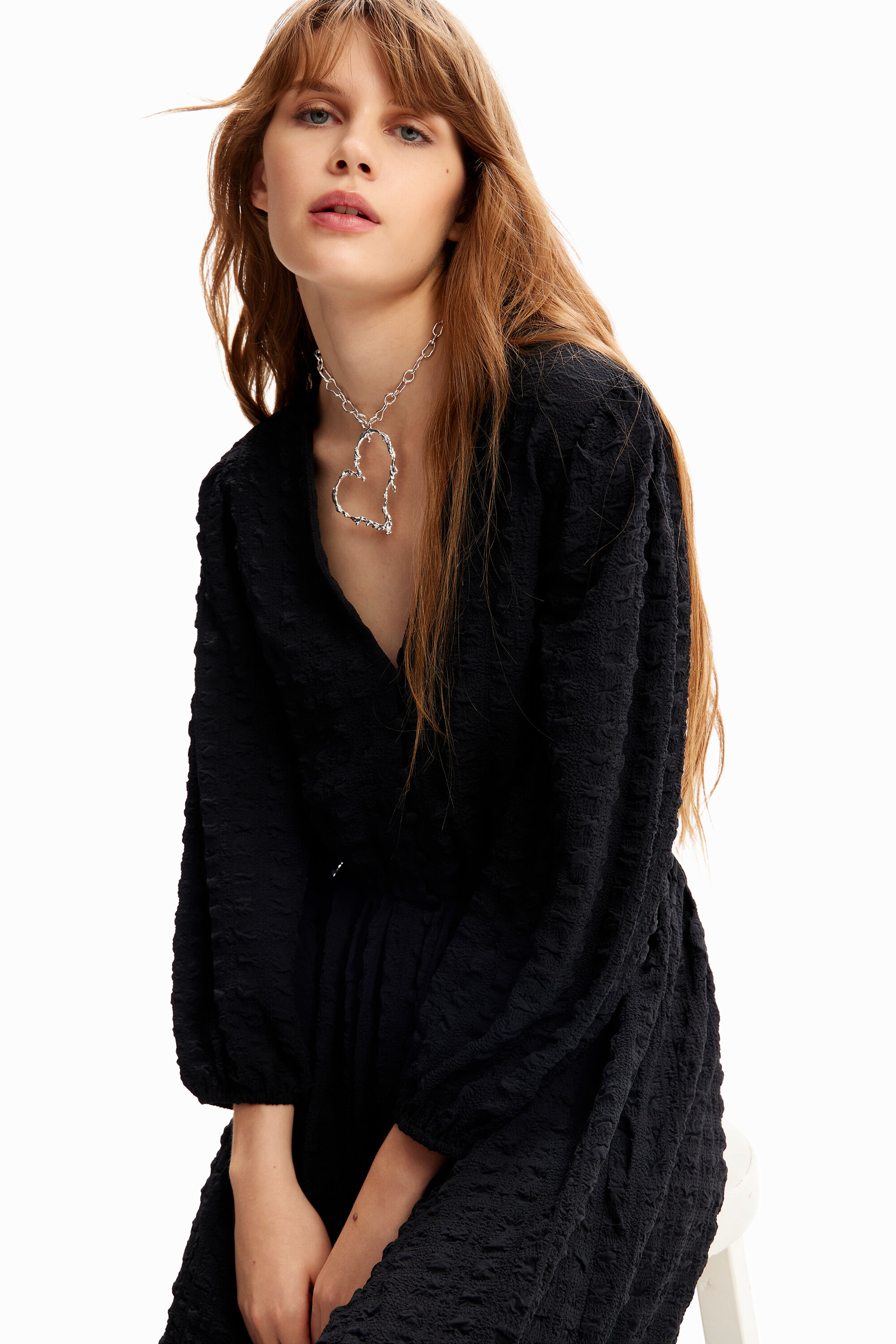 Vestido longo texturizado
