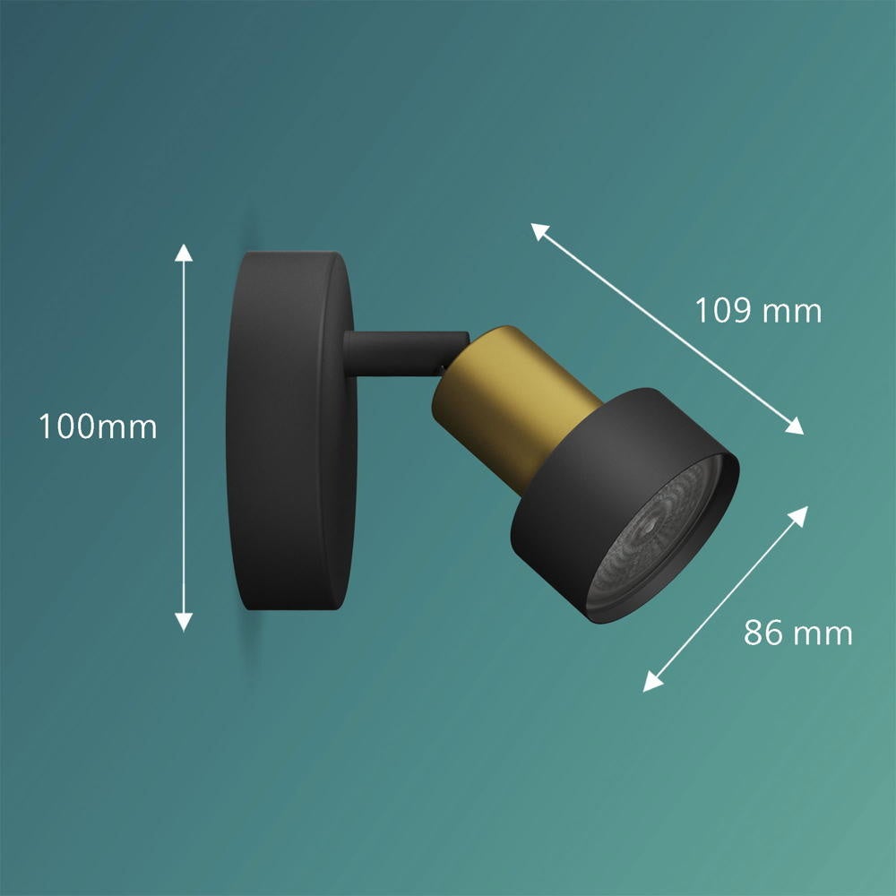 Conduit wand- en plafondlamp in zwart en goud GU10
