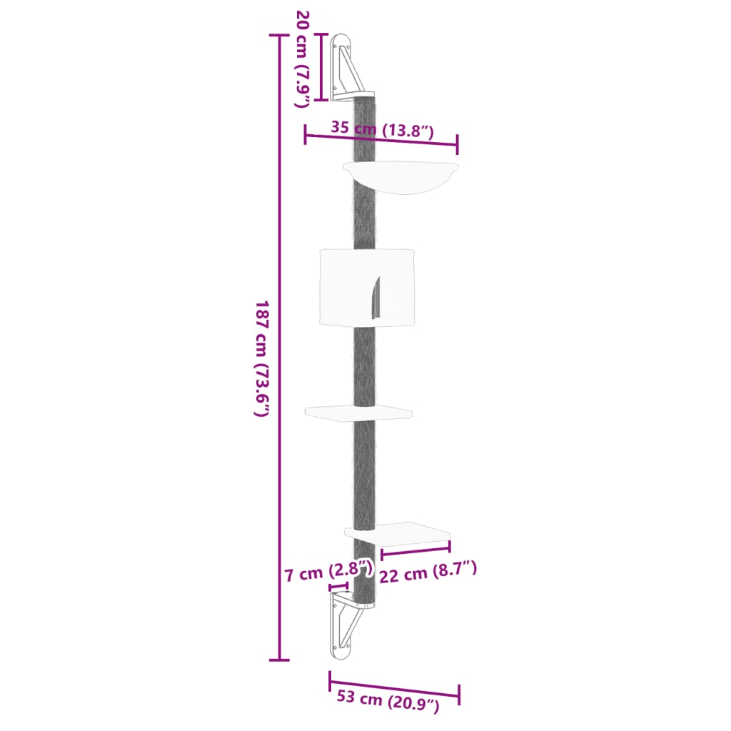 Arranhador de parede para gatos vidaXL, cinza escuro, 187 cm