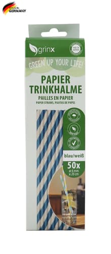 Grinx Papier Trinkhalme hellblau-weiss