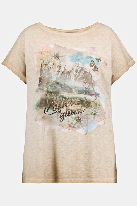 Trachten-Shirt, Alpenmotiv, Oversized, Rundhals, Halbarm