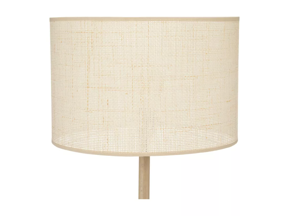 Lampadaire en Bois de Pin et Abat-jour Beige naturel tressé H 149.5 cm