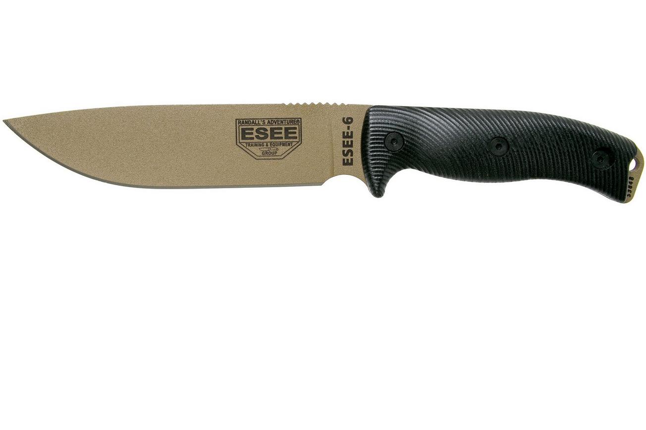 ESEE Model 6 Dark Earth Blade 3D Black G10 survivalmes 6PDE-001 zwarte schede   clip plate