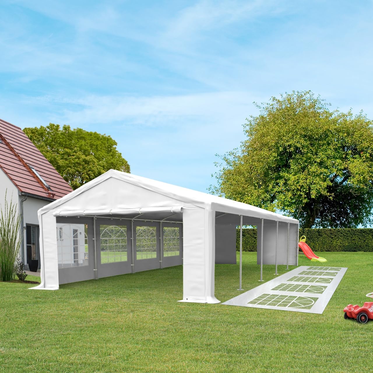 TOOLPORT Partyzelt 4x8 m Pavillon Starke PVC 600 N Plane wasserdicht und schneller Aufbau