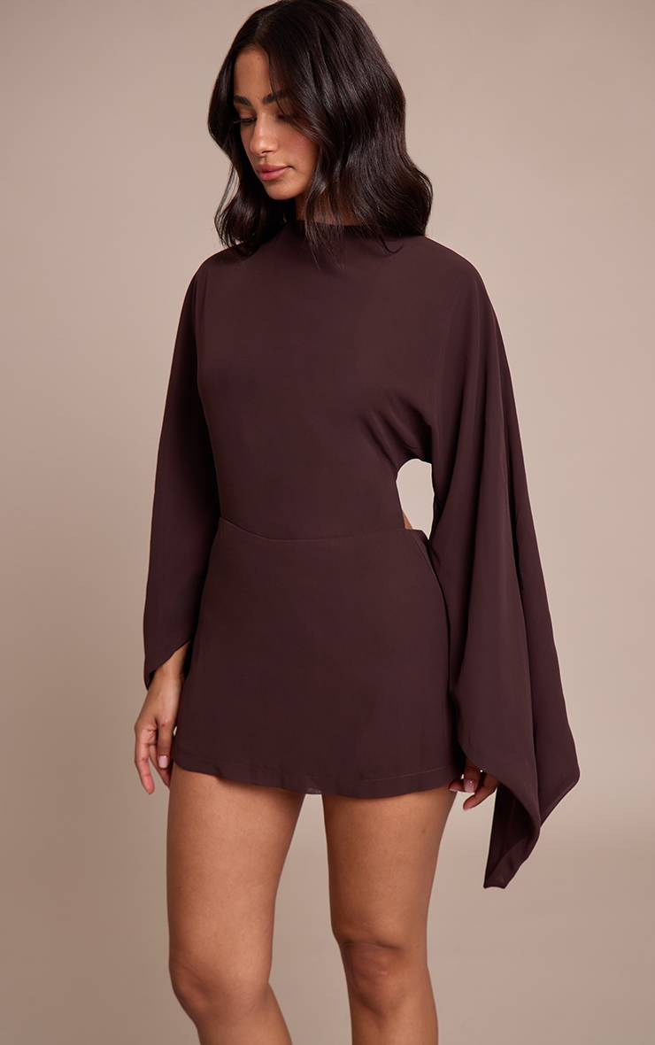 Marron Foncé Combi-short Petite Chocolat Dos Ouvert Fluide Avec Liens À Nouer