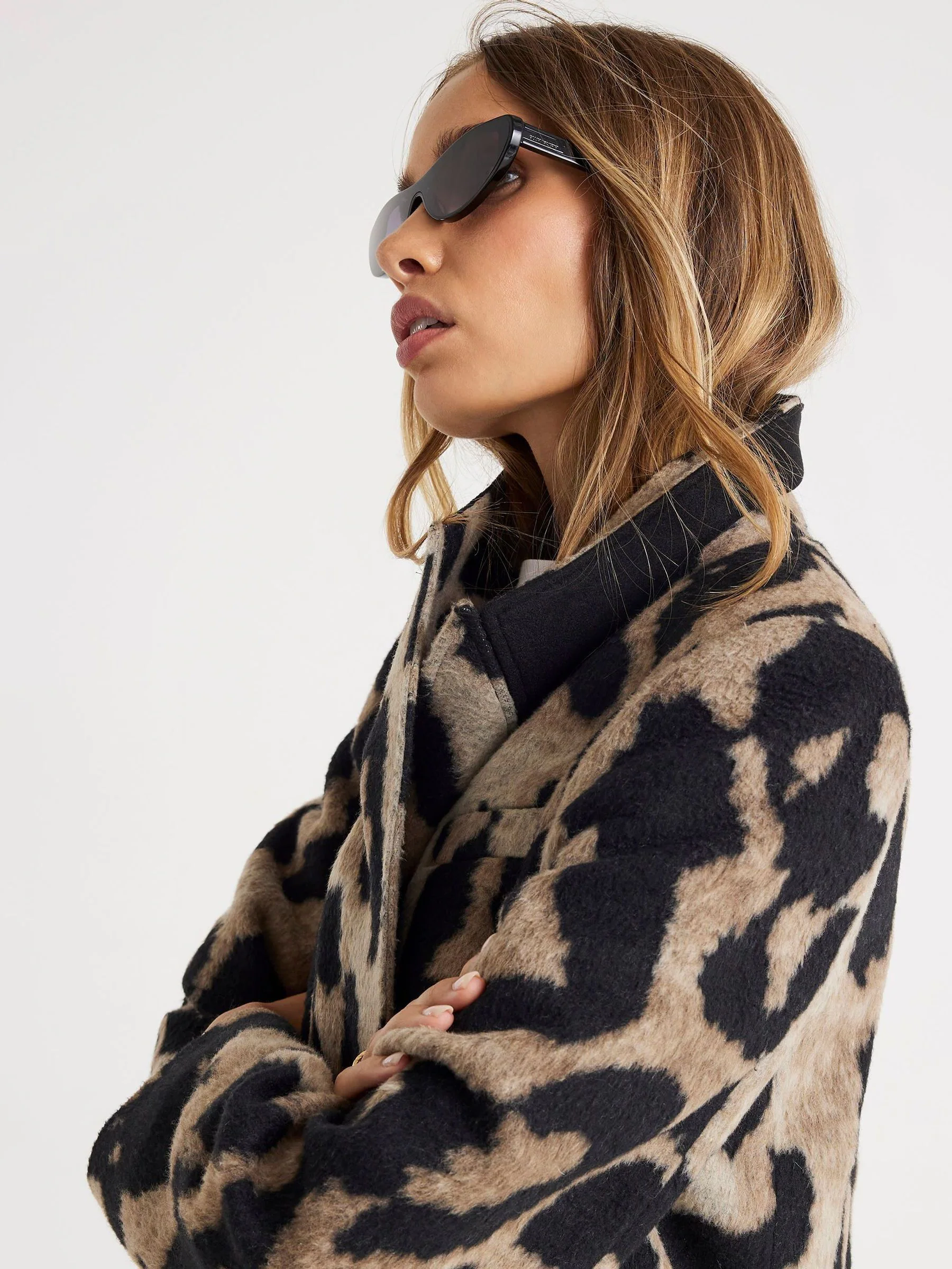 River Island Brushed Leopard Print Double Breasted Coat