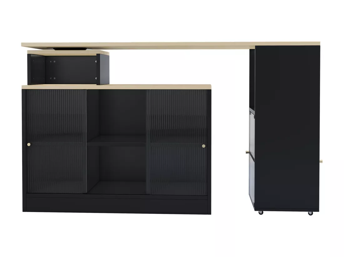 Meuble de bar pivotant et escamotable、Buffet multifonctionnel - grand espace de rangement - Noir