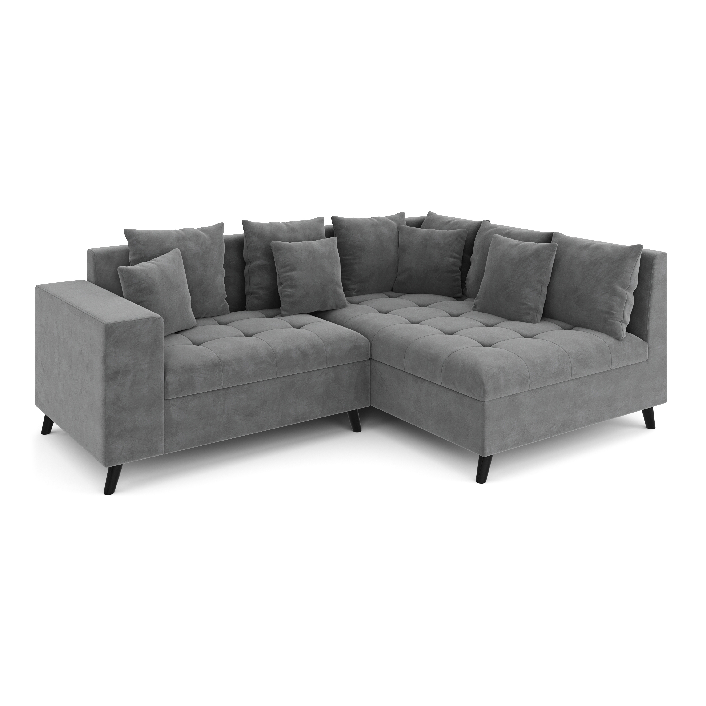 Ecksofa Samt mit Ottomane ELINA rechts anthrazit
