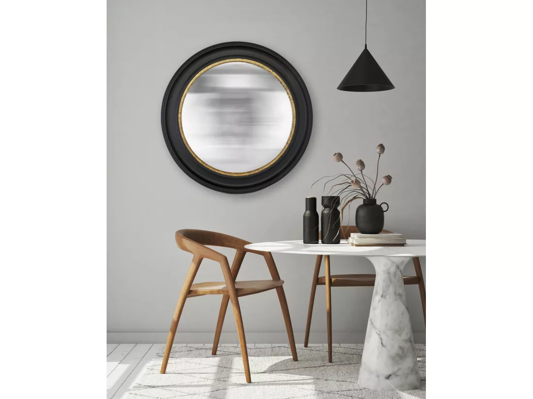Miroir rond noir convexe 80cm