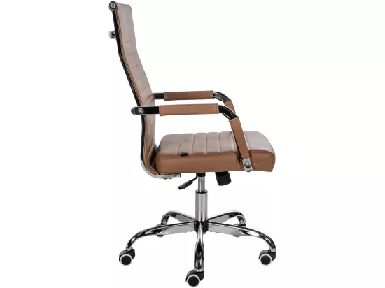 Chaise de bureau - Similicuir & Métal chromé - Marron clair - Amadora