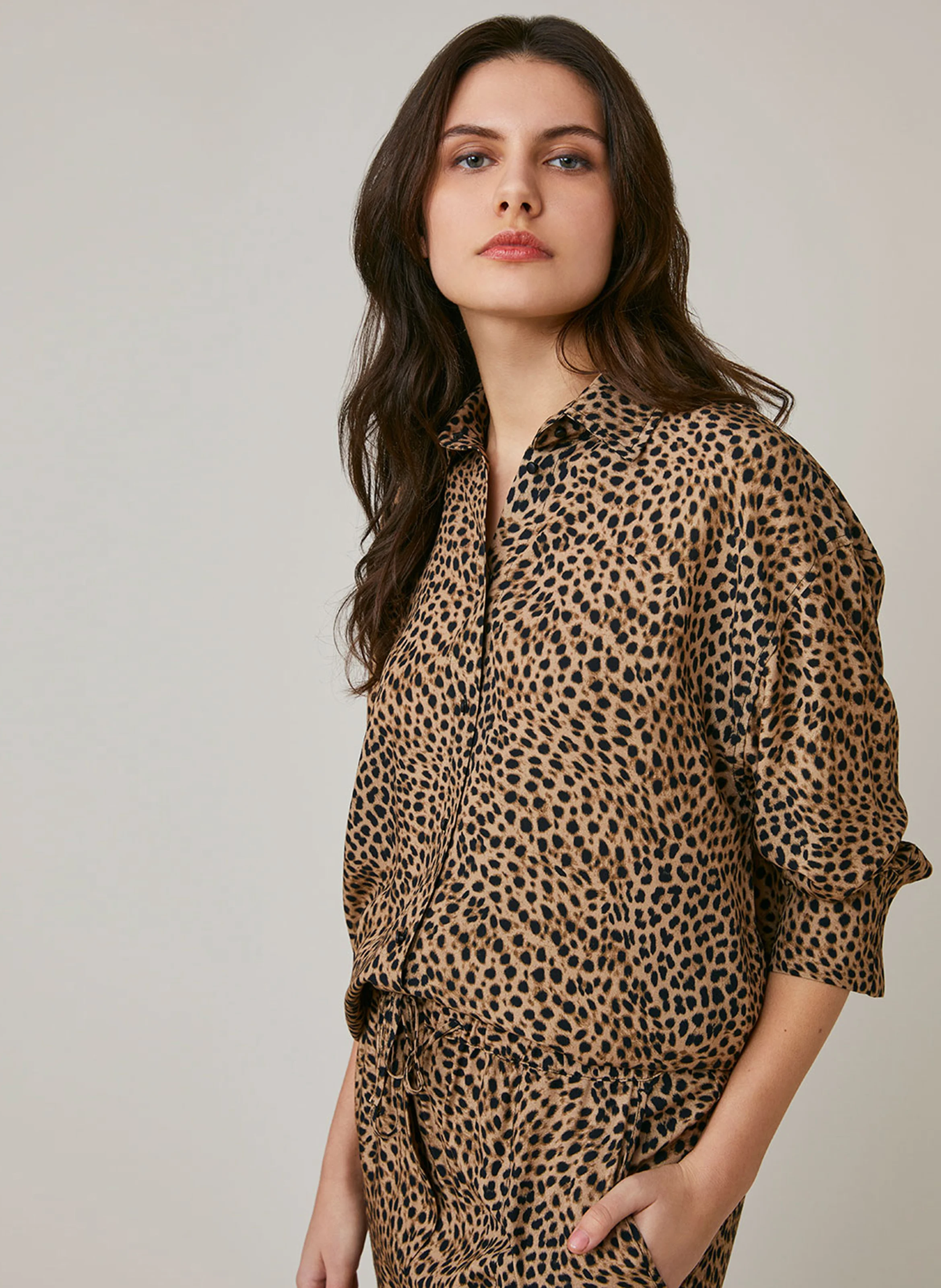 FAUSTINE - Chemise col classique imprimé léopard | Marron