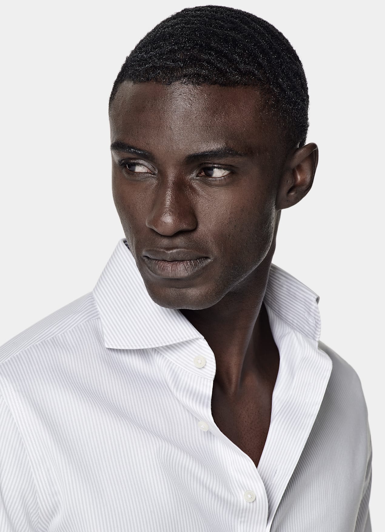 Chemise coupe ajustée en twill gris clair à rayures