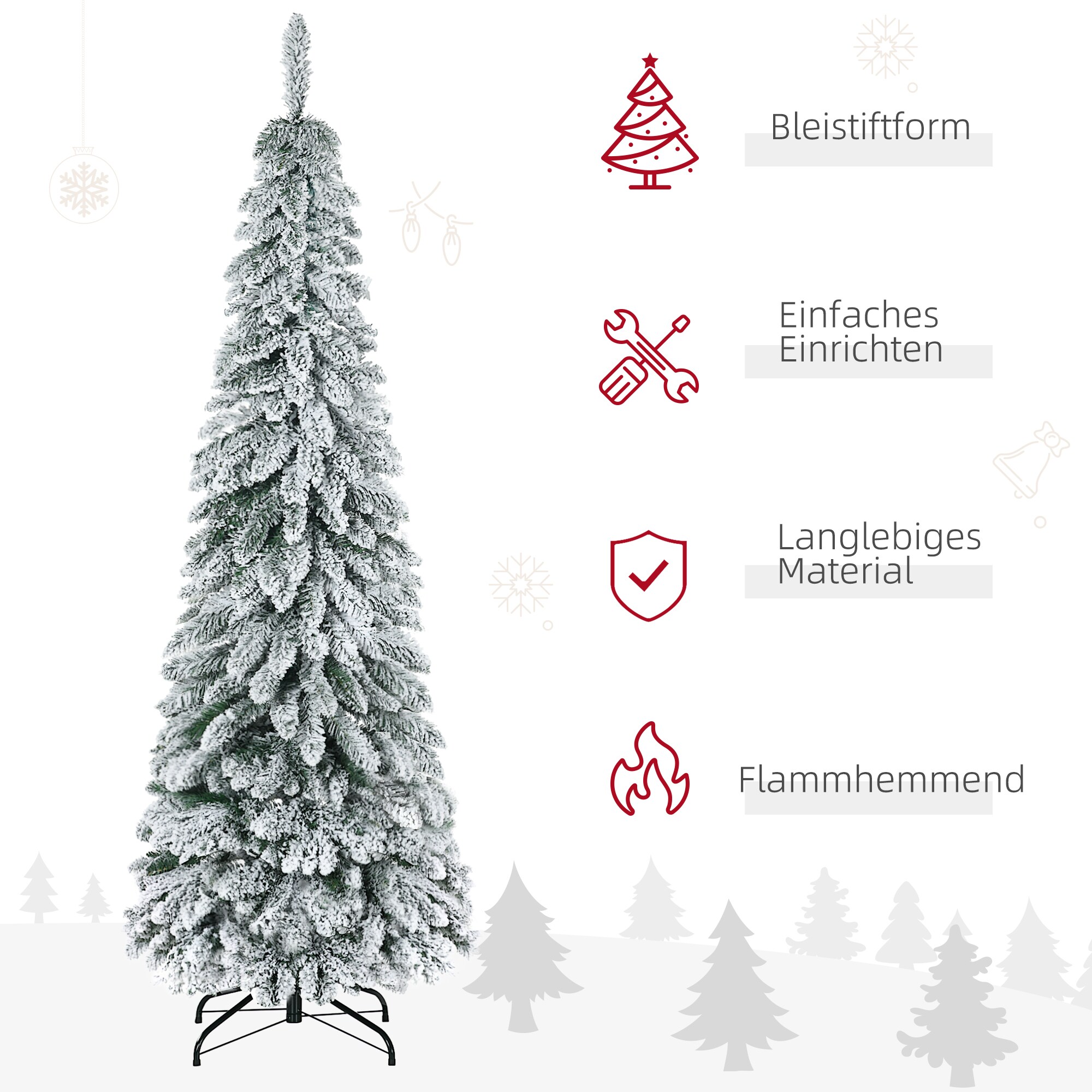HOMCOM Künstlicher Weihnachtsbaum mit Kunstschnee und 523 Zweigen grün 74L x 74B x 180H cm