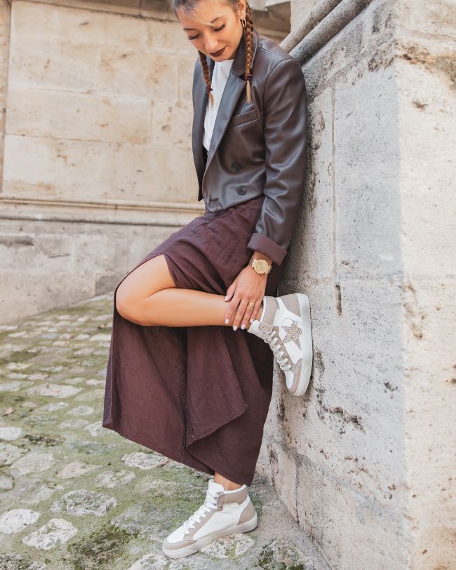 Basket femme montante beige à étoile - Gaby