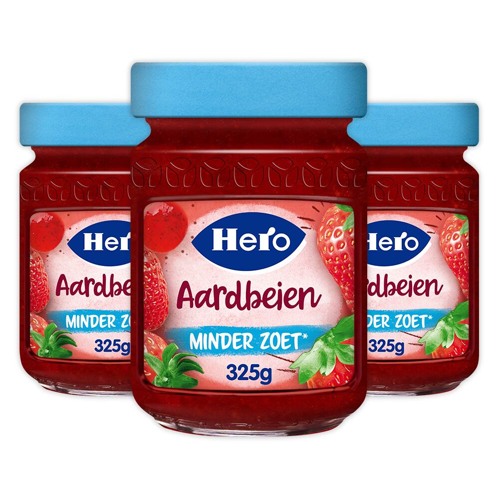 3x Hero Jam Minder Zoet Aardbeien325 gr