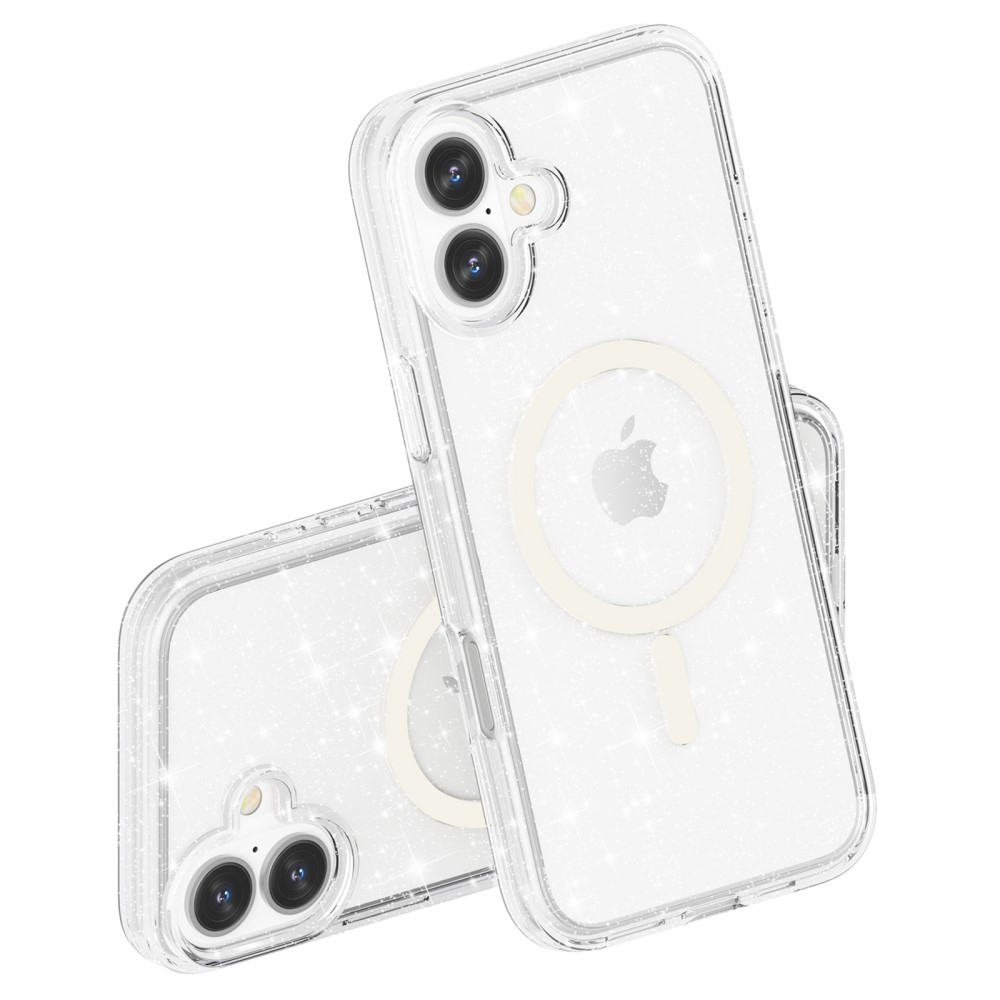 iPhone 16 MagSafe Hybrid Hardcase Schutzhülle im Glitzer Design - Silber / Transparent