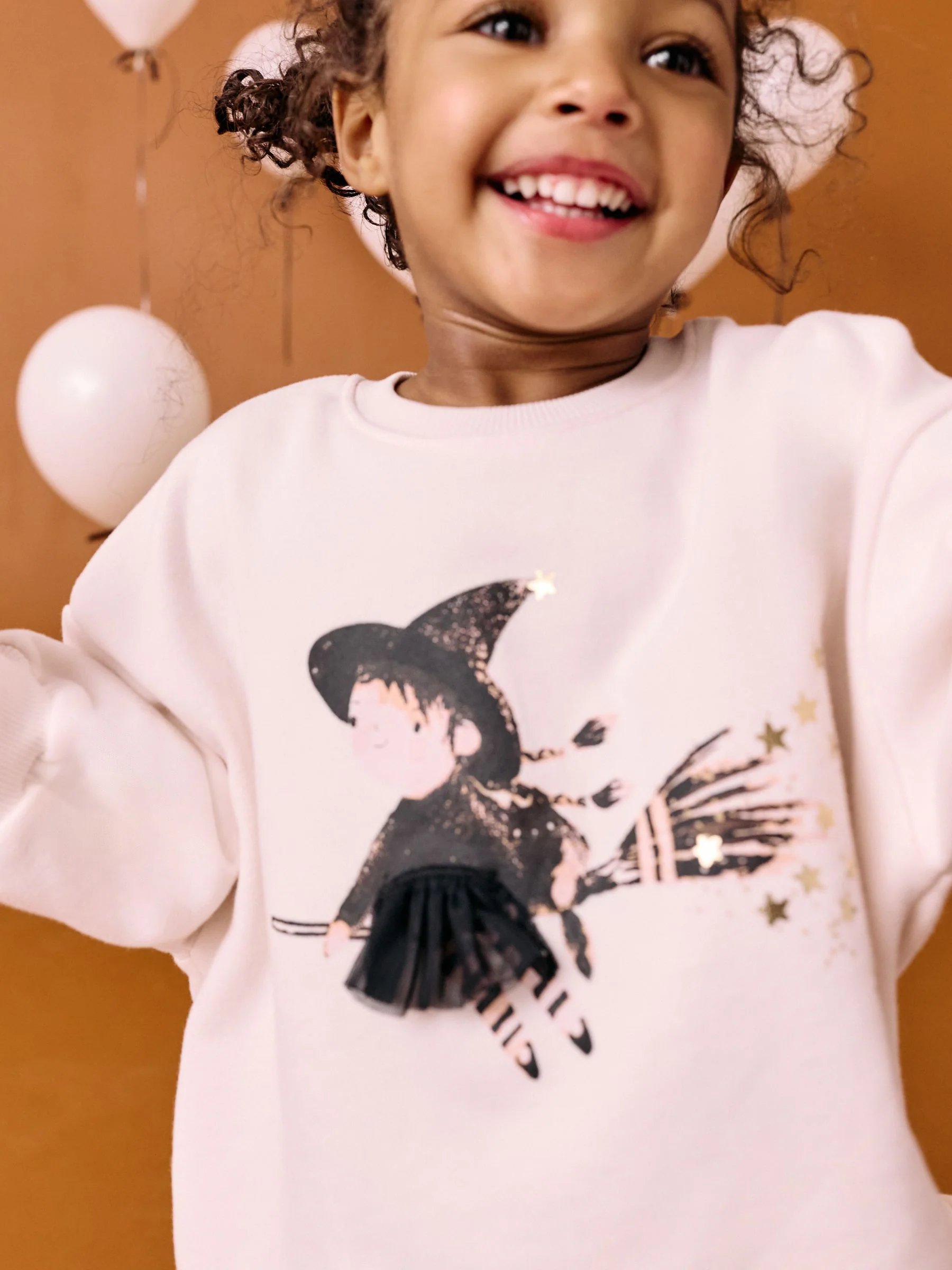 Crème Halloween-heks - Set van sweatshirt met ruches aan de zoom en uitlopende legging (3mnd-7jr)