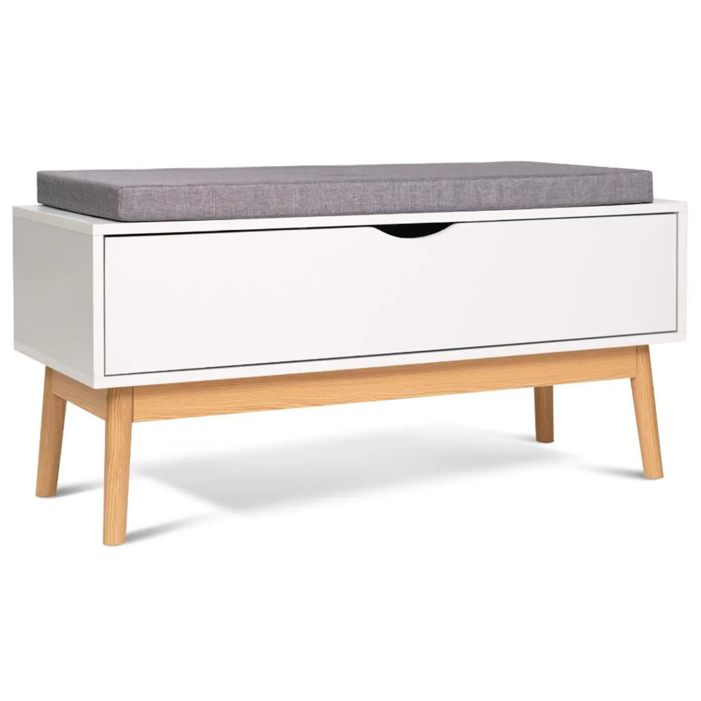 Banc coffre d'entrée chaussures LEO bois blanc