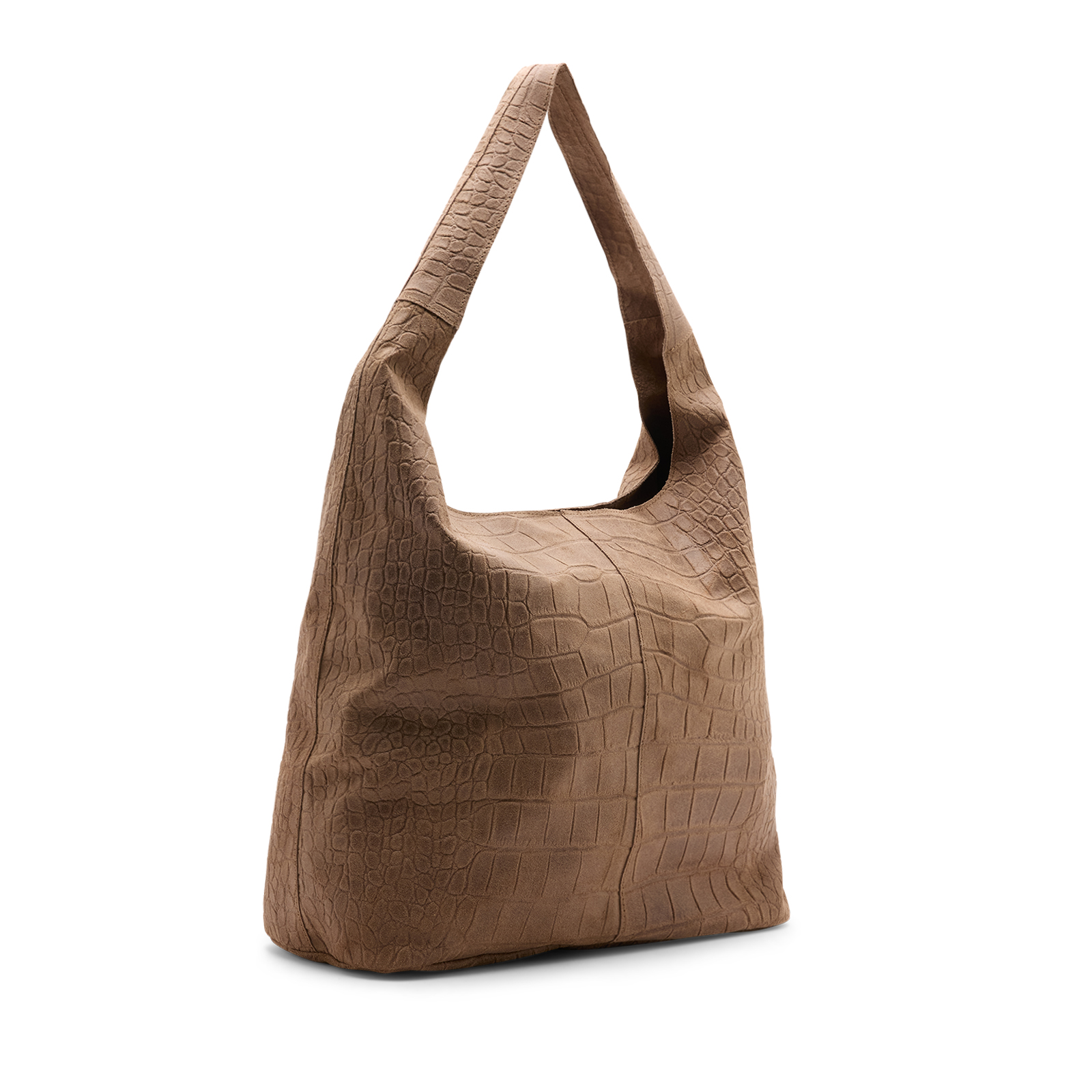 Taupe leren schoudertas met crocoprint