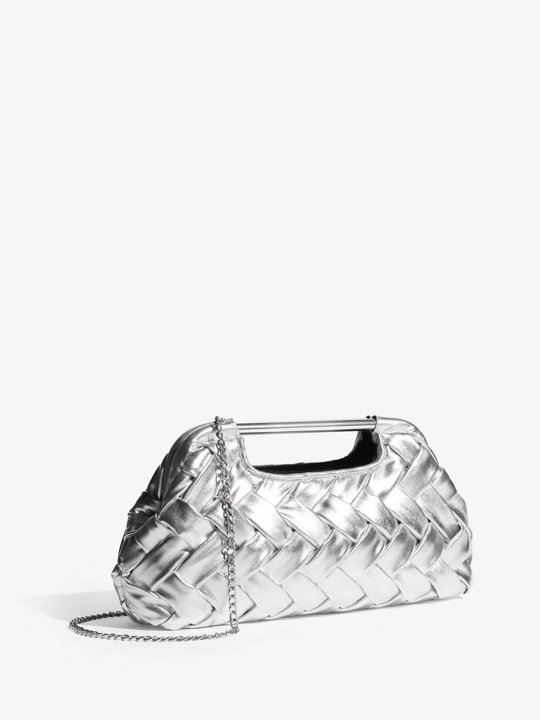 Zilver - Weave Grab Handle Clutch Bag