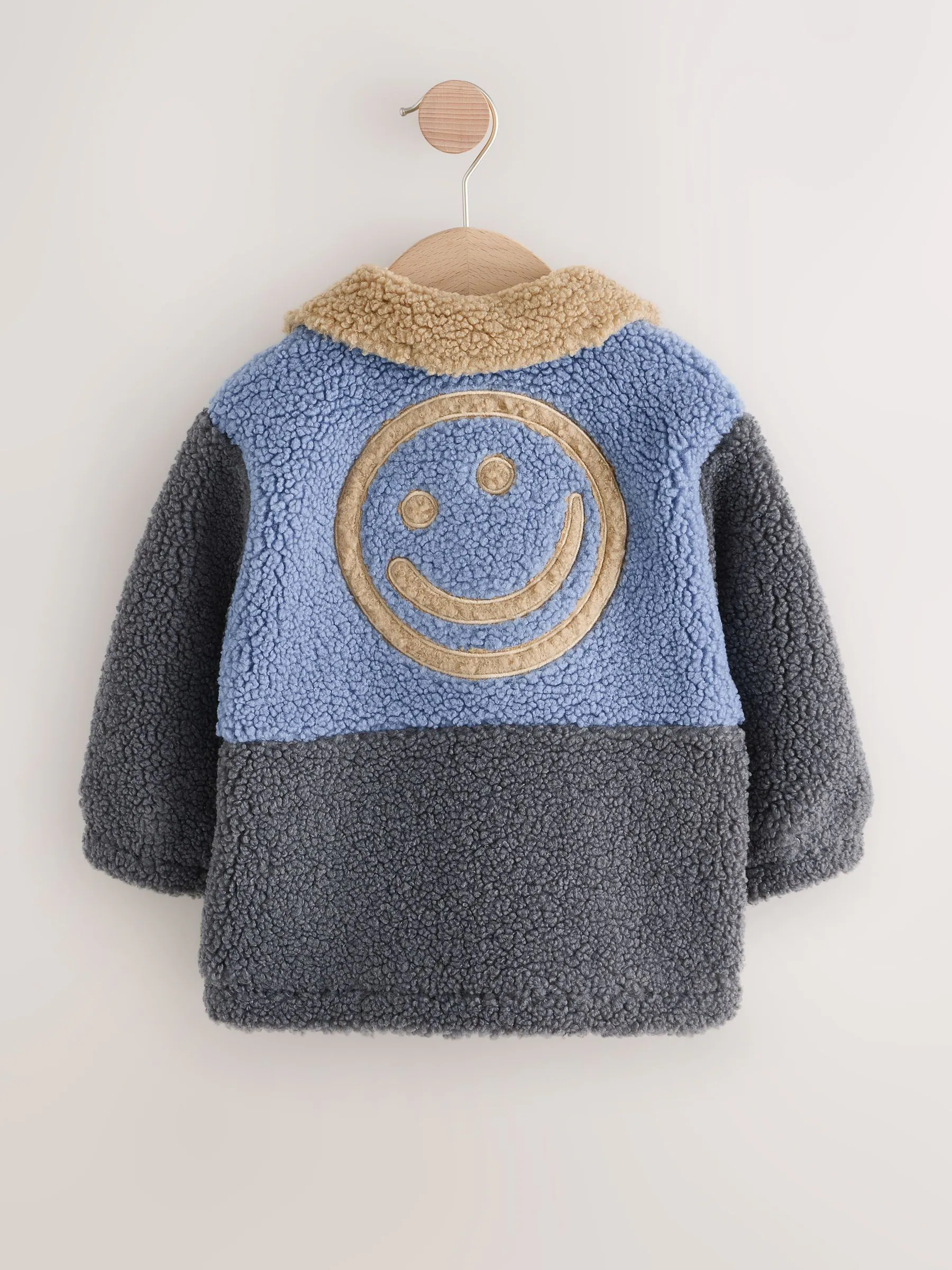 Antraciet/Blauw/Lichtbruin Colorblock - Fleece shacket van borg (3 mnd - 7 jr)
