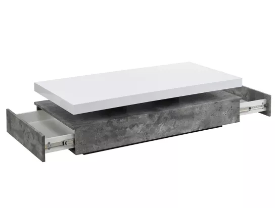 Table basse avec 2 tiroirs en MDF - Béton et blanc - FELIX