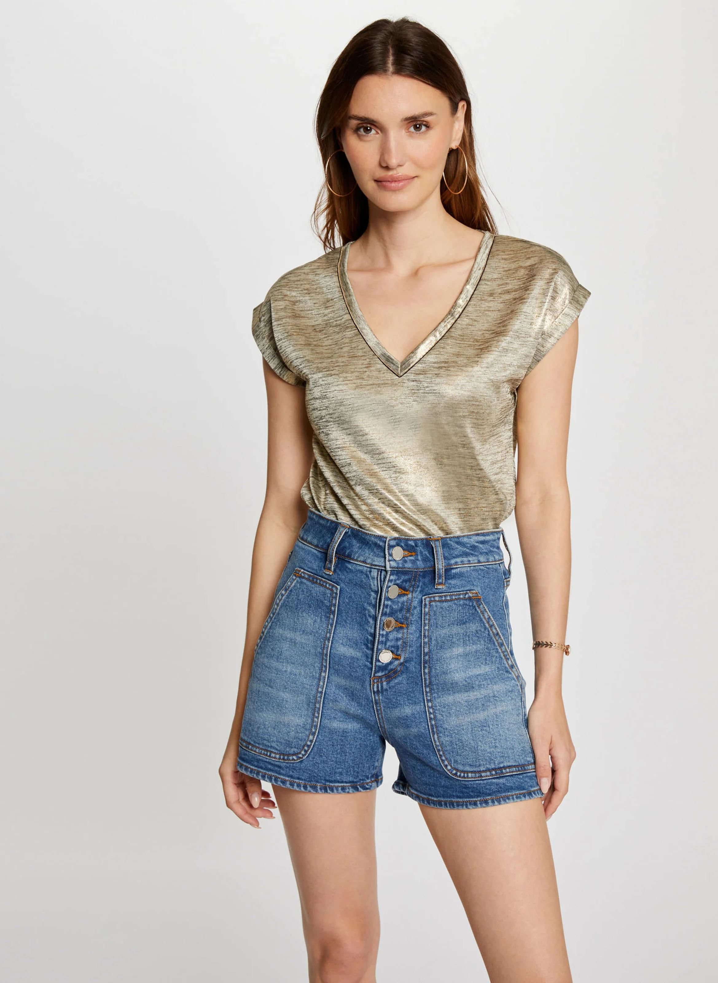 DAYA1 - Tee-shirt manches courtes métallisé | Doré