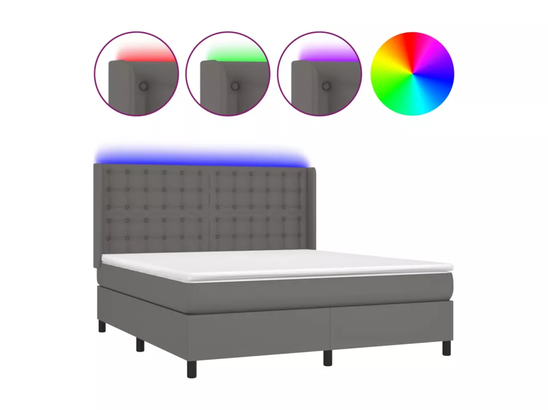 Sommier tapissier et matelas et LED Gris 180x200 cm Similicuir