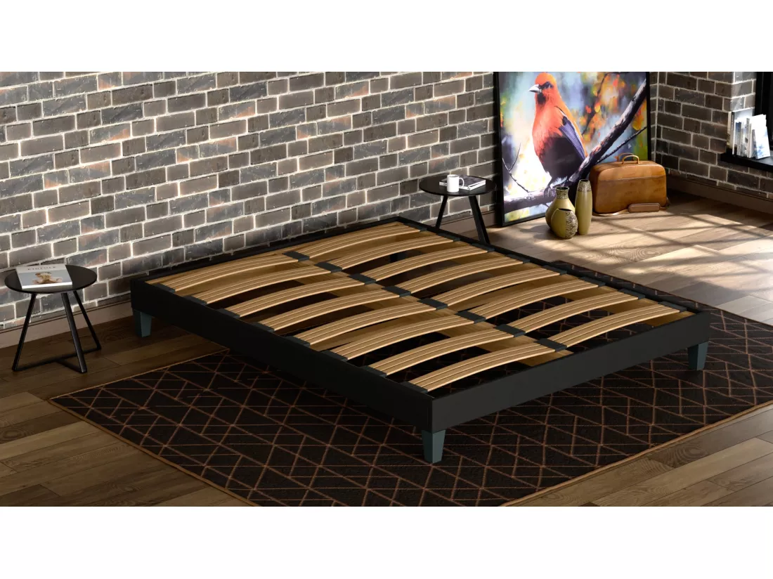 Sommier à Latte 90x200 cm - Bois Épicéa Structure Solides Robuste Haute Qualité - Noir - Silencieux, Confortable et Résistant - Douce Lune