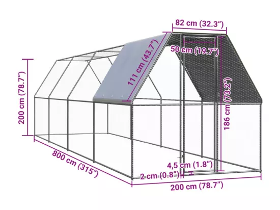 Poulailler d'extérieur 2x8x2 m Acier galvanisé