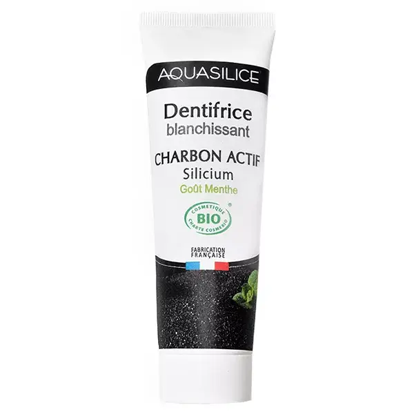 Pasta de dentes clareadora Aquasilice com carvão ativado, sabor menta orgânica, 75ml